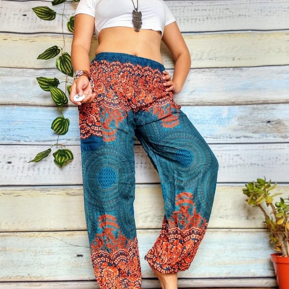 Turquoise and orange harem pants - Picture 1 of 4